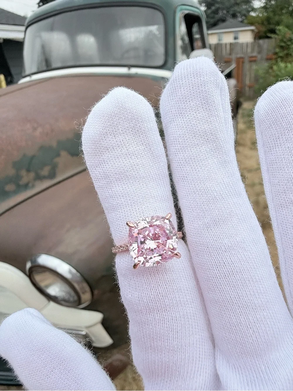 Pink Cushion-Cut Moissanite Ring!